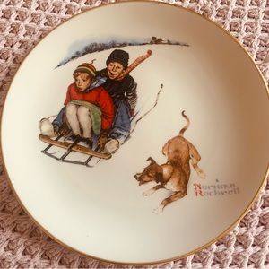 Vintage Norman Rockwell, collectors plate, winter downhill, daring, 1972